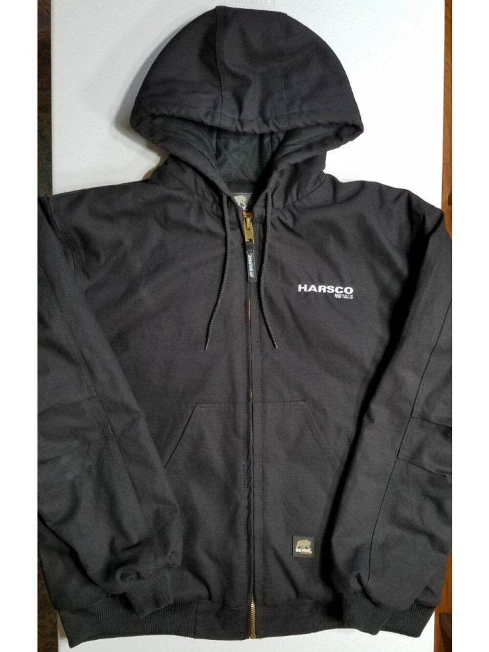 BERNE Full Zip Hooded Heavy Duck Canvas Quilt Lined Work Chore Coat Jacket XL